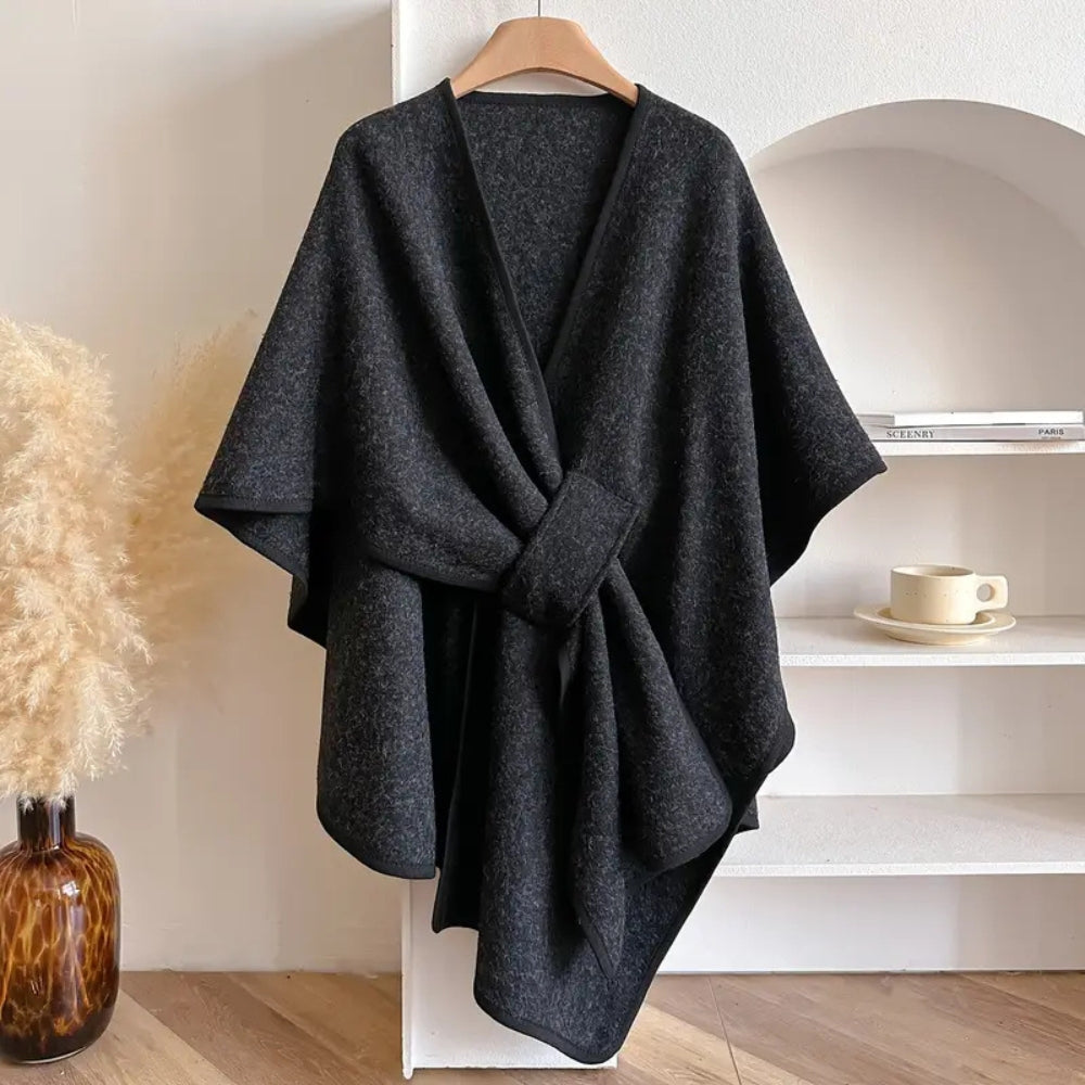 Women's Windproof Poncho Topcoat with Belt