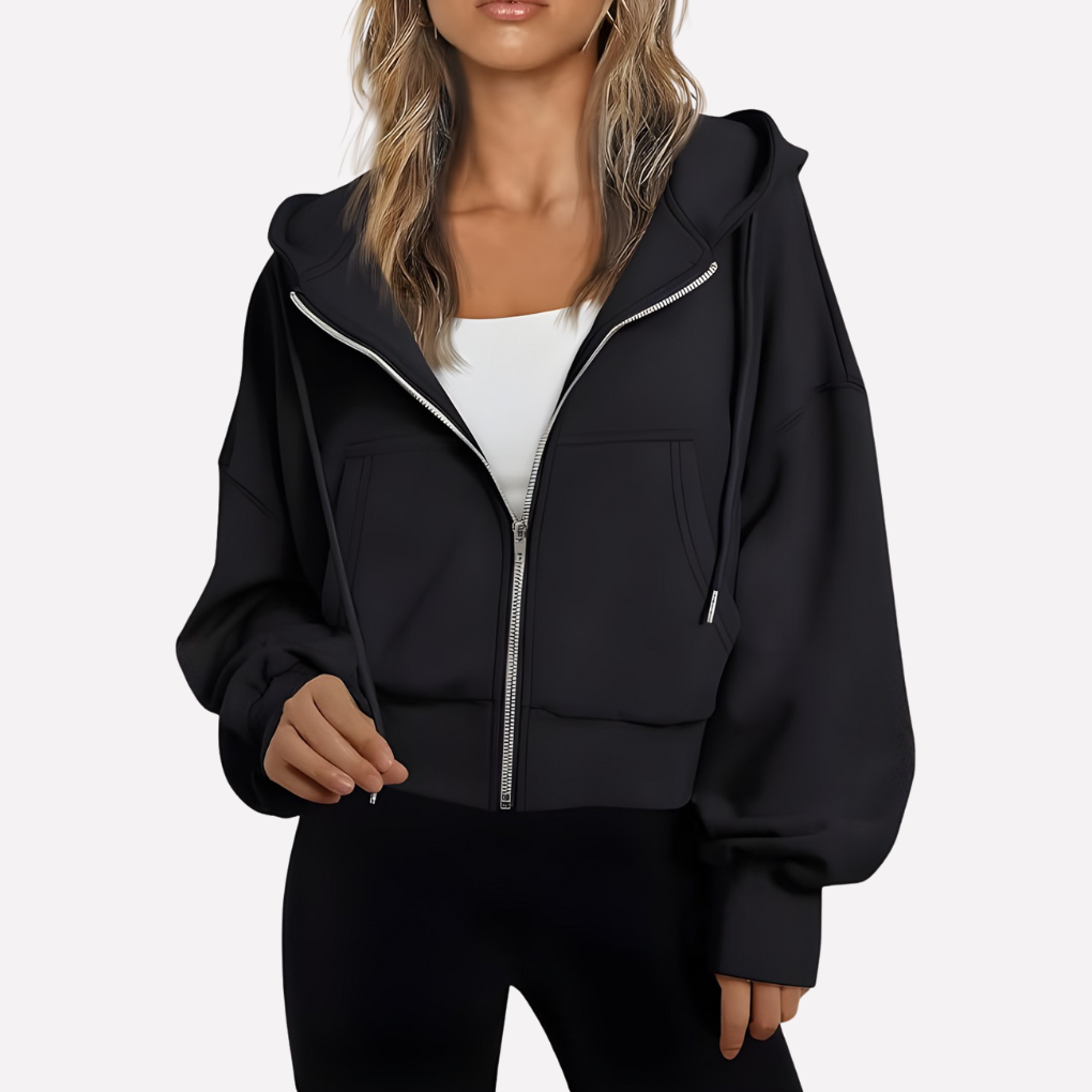 Women's Relaxed Cropped Zip-Through Hooded Top