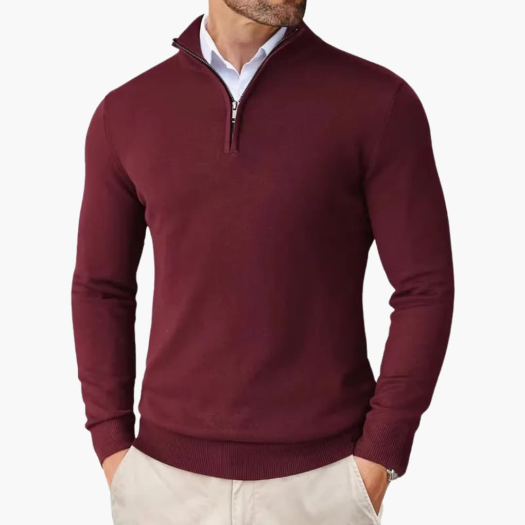 Men's Ribbed Hem Quarter-Zip Knit Pullover