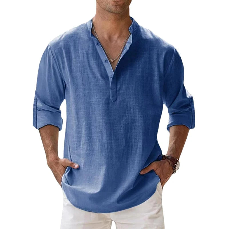 Men's Relaxed Fit Summer Linen Henley