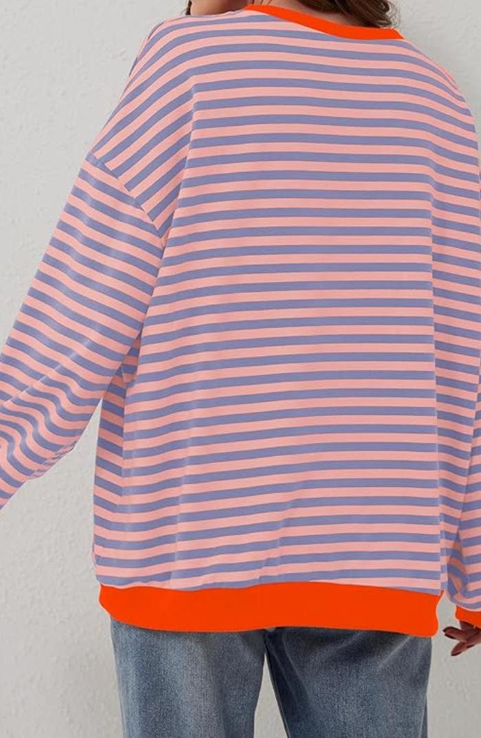 Women's Oversized Stripe Balloon-Sleeve Sweatshirt