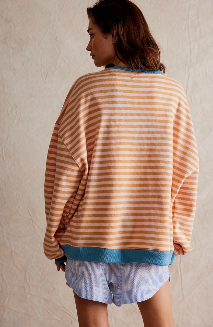 Women's Oversized Stripe Balloon-Sleeve Sweatshirt