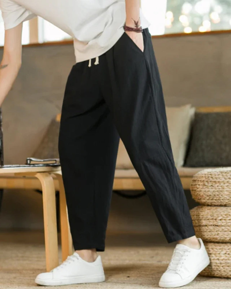 Men's Tapered Cotton Drawstring Trousers