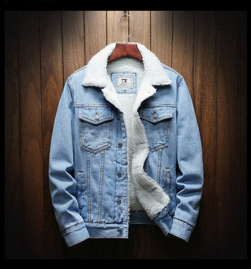Men's Button-Front Fur Lined Denim Jacket