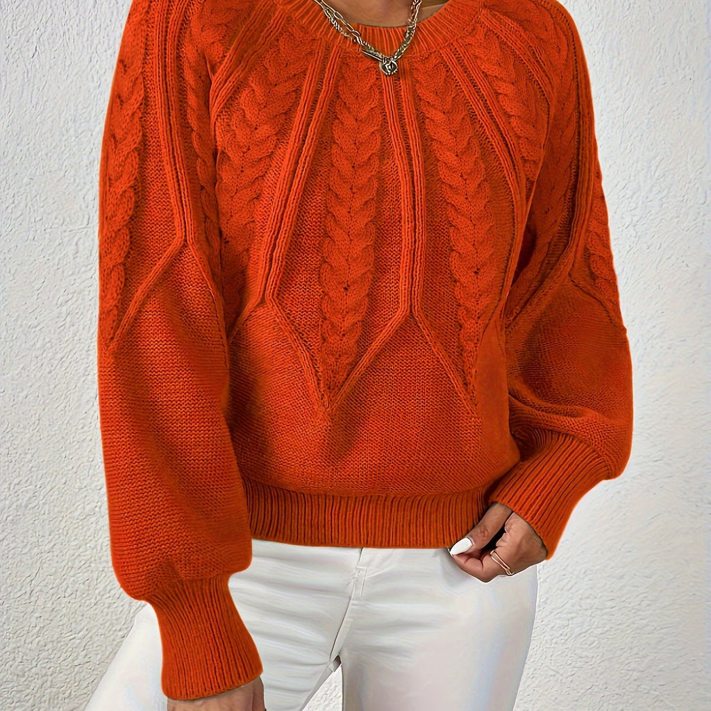 Women's Cable Knit Voluminous-Sleeve Pullover