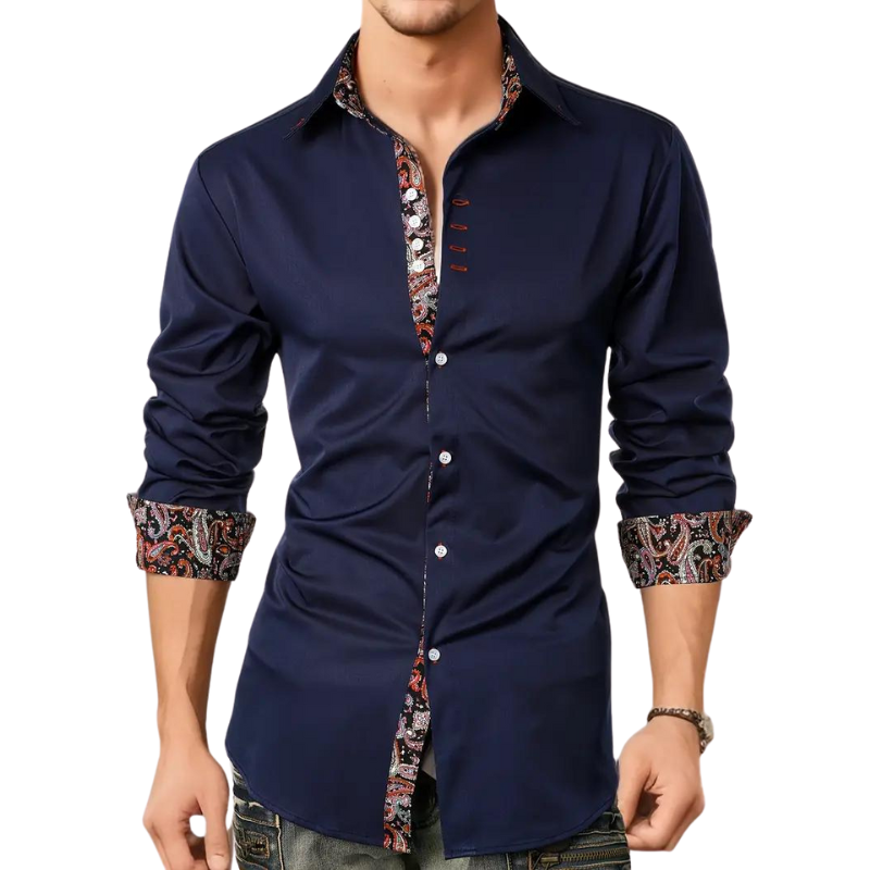 Men's Printed Trim Tailored Button-Up Shirt
