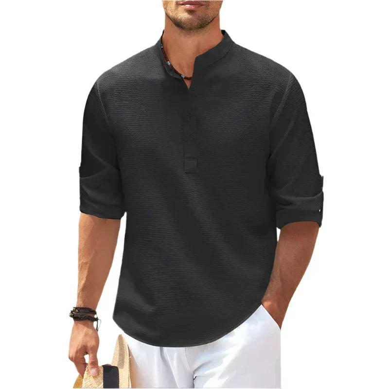 Men's Stand Collar Summer Henley Shirt
