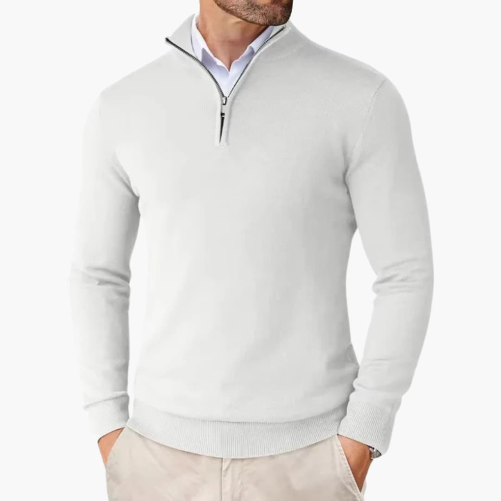 Men's Ribbed Hem Quarter-Zip Knit Pullover