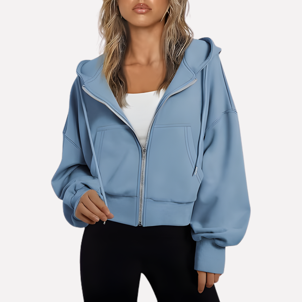 Women's Relaxed Cropped Zip-Through Hooded Top