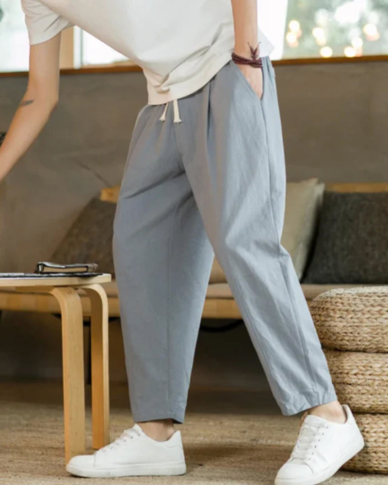 Men's Tapered Cotton Drawstring Trousers