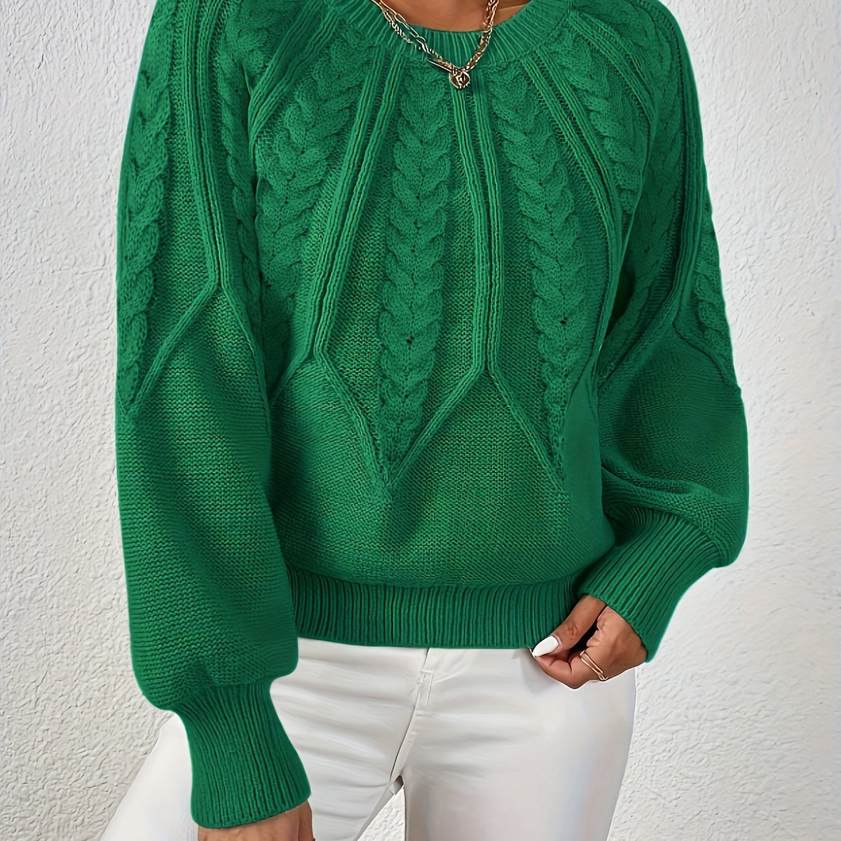 Women's Cable Knit Voluminous-Sleeve Pullover