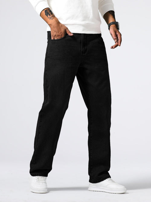Men's Blue Washed Straight-Leg Denim Trousers