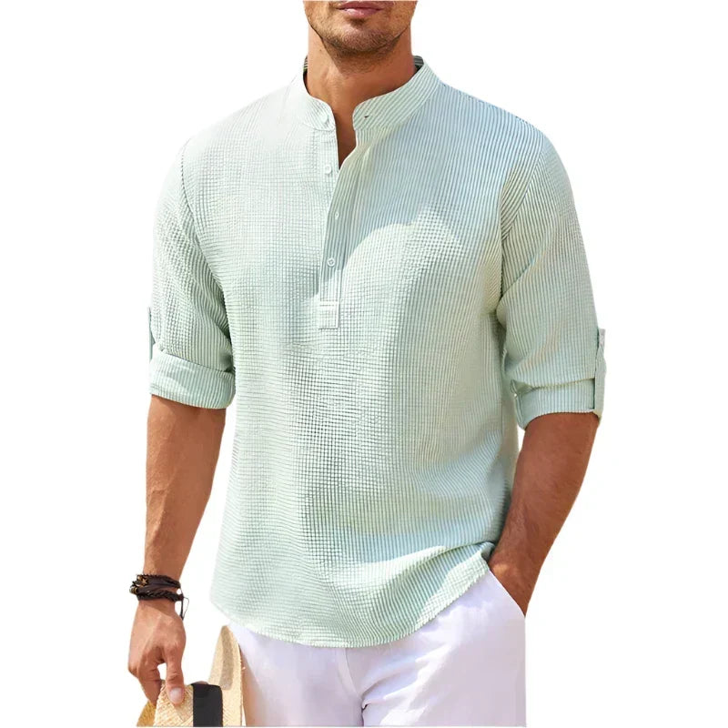 Men's Stand Collar Summer Henley Shirt