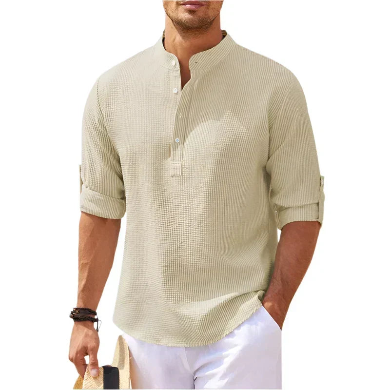 Men's Stand Collar Summer Henley Shirt