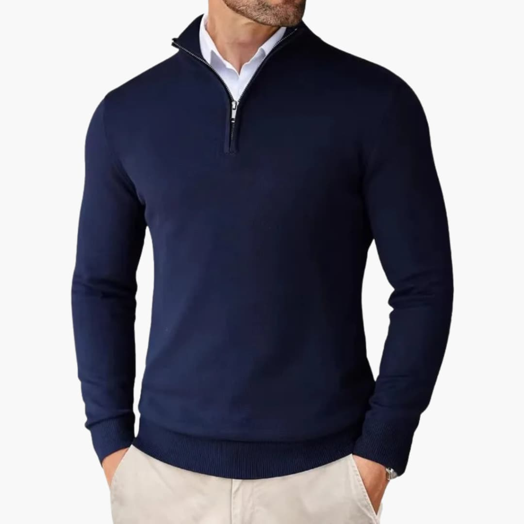 Men's Ribbed Hem Quarter-Zip Knit Pullover
