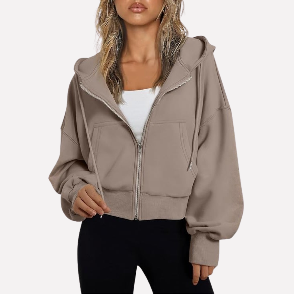Women's Relaxed Cropped Zip-Through Hooded Top