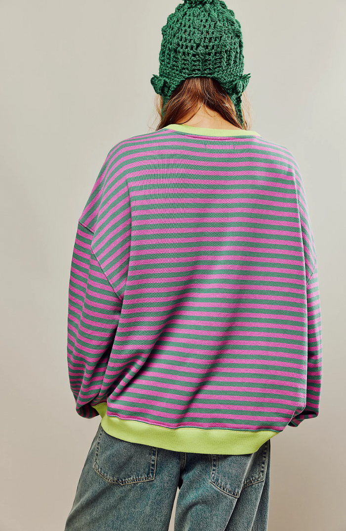 Women's Oversized Stripe Balloon-Sleeve Sweatshirt
