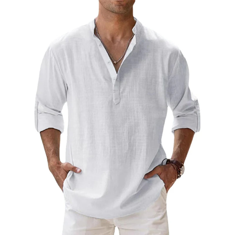 Men's Relaxed Fit Summer Linen Henley