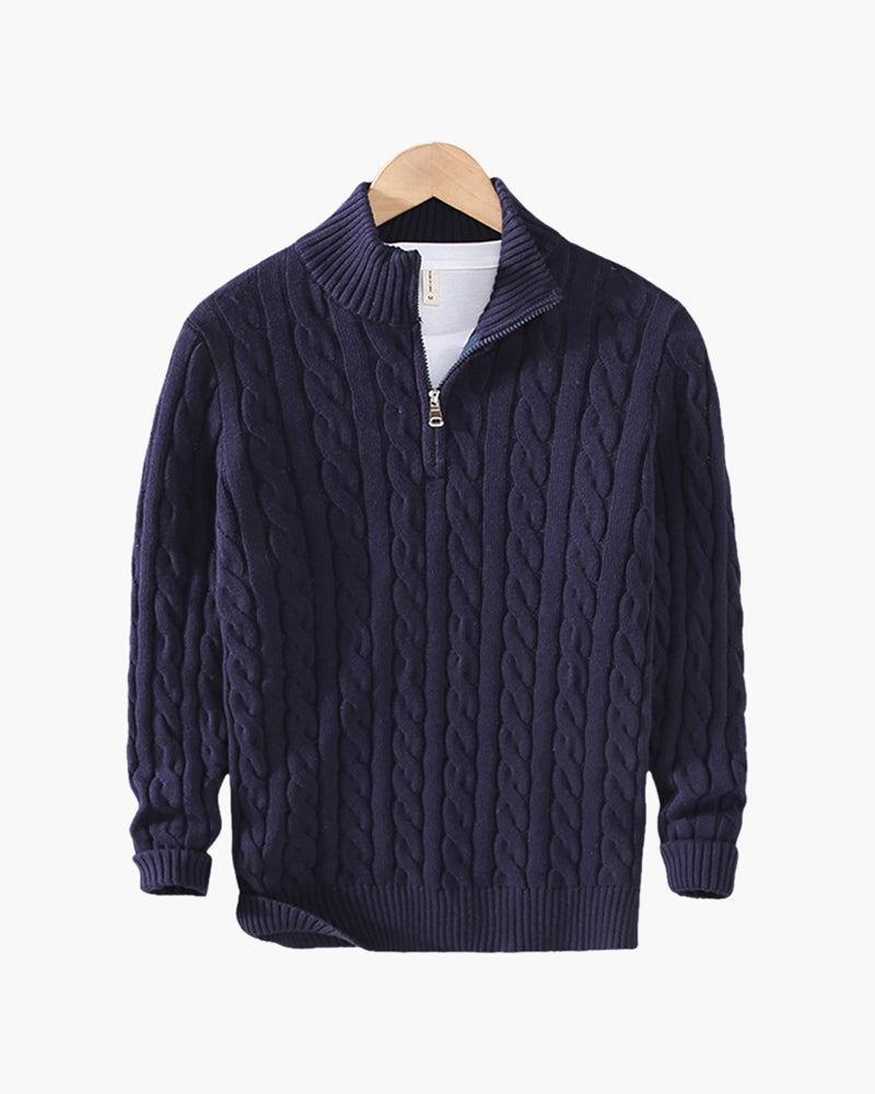 Men's Cotton Cable Knit Half-Zip Pullover