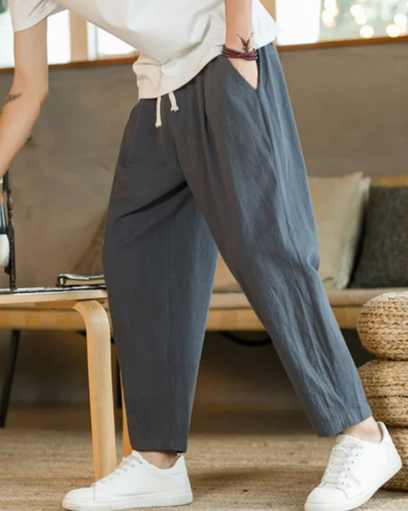 Men's Tapered Cotton Drawstring Trousers