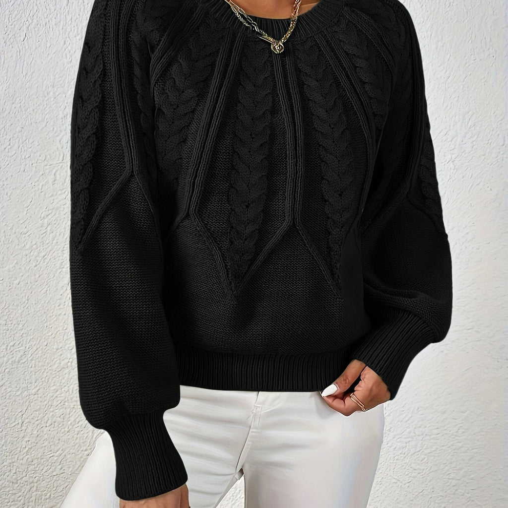 Women's Cable Knit Voluminous-Sleeve Pullover