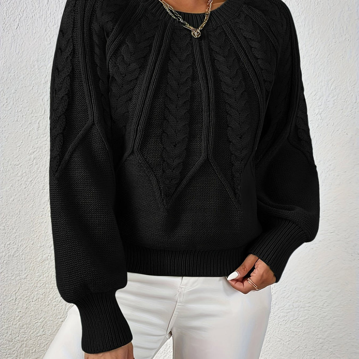 Women's Cable Knit Voluminous-Sleeve Pullover