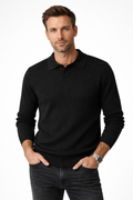 Men's Slim-Fit V-Neck Ribbed Knit Polo Jumper