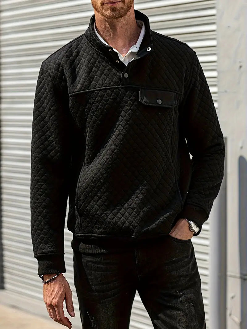 Men's Quilted Button Stand Collar Pullover