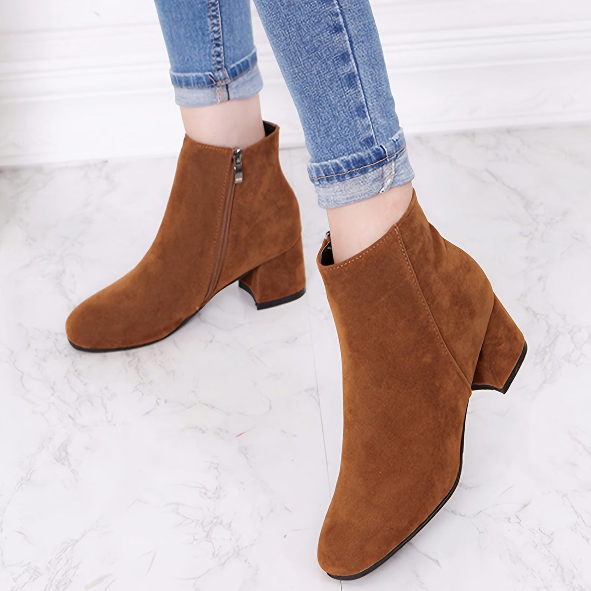 Women's Brown Chelsea Heeled Ankle Boots