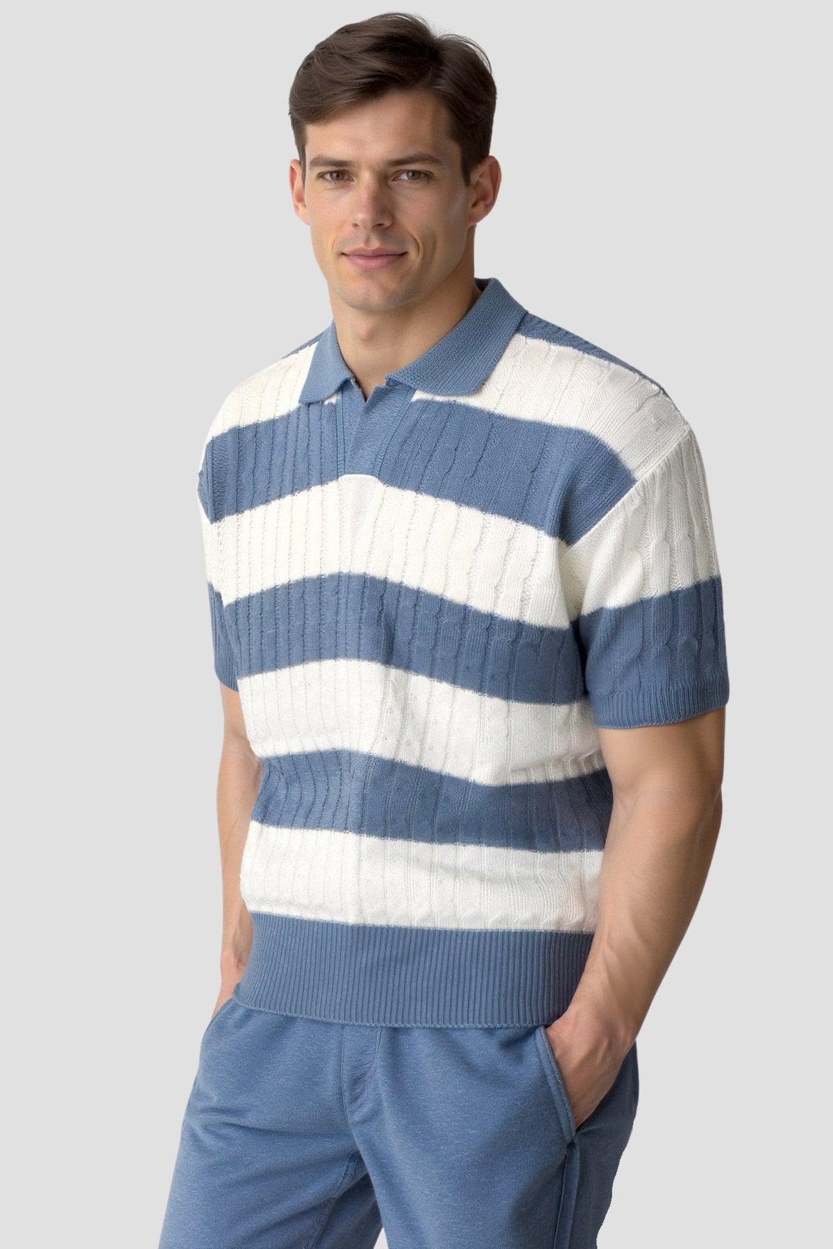 Men's Textured Stripe Knitted Summer Polo