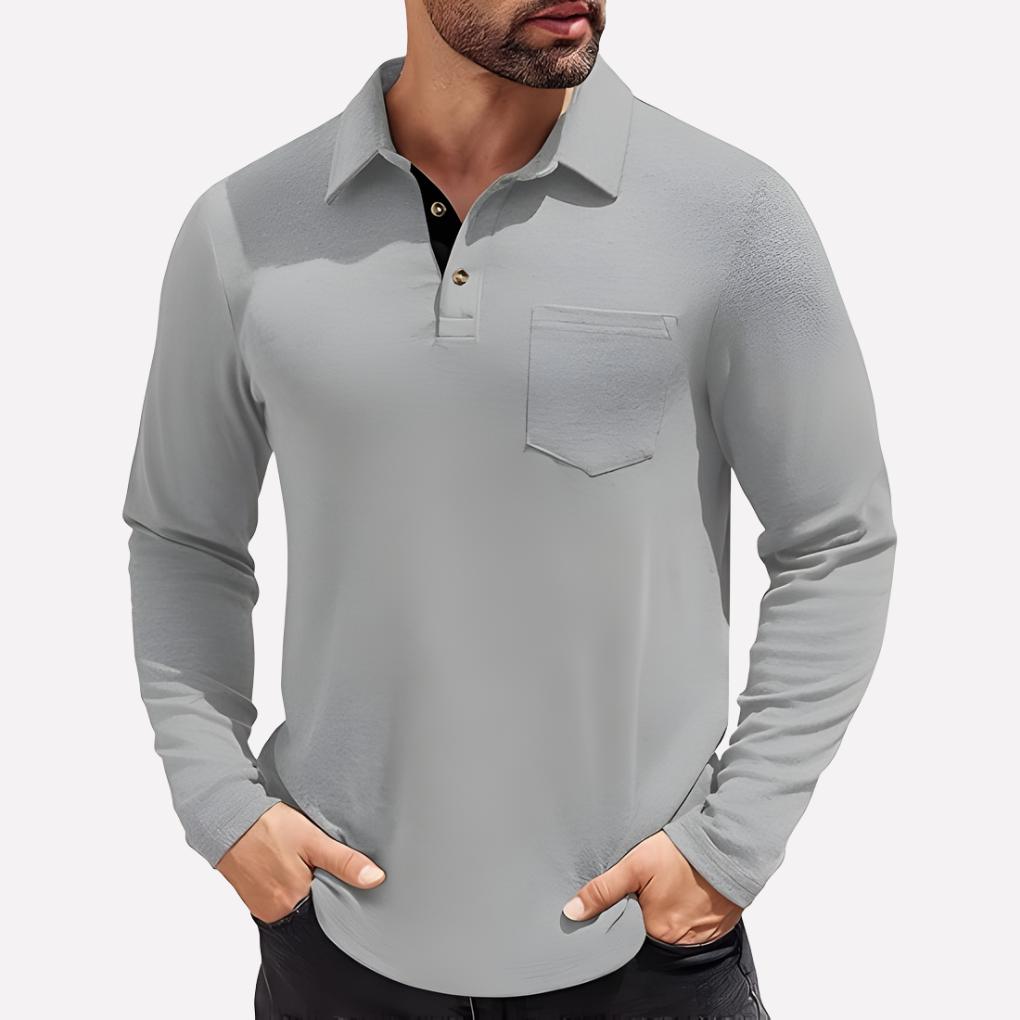 Men's Casual Fit Chest Pocket Long Sleeve Polo