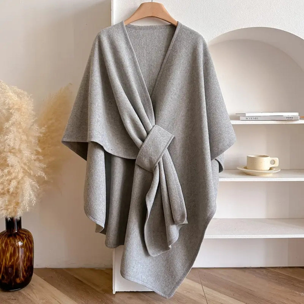 Women's Windproof Poncho Topcoat with Belt