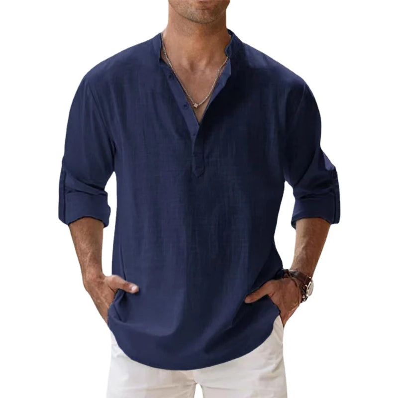 Men's Relaxed Fit Summer Linen Henley