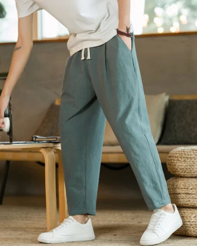 Men's Tapered Cotton Drawstring Trousers