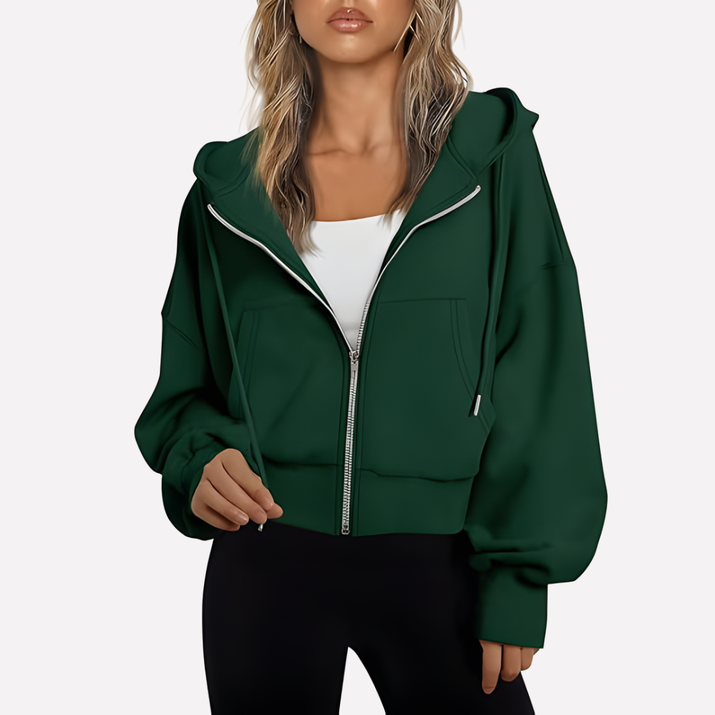 Women's Relaxed Cropped Zip-Through Hooded Top
