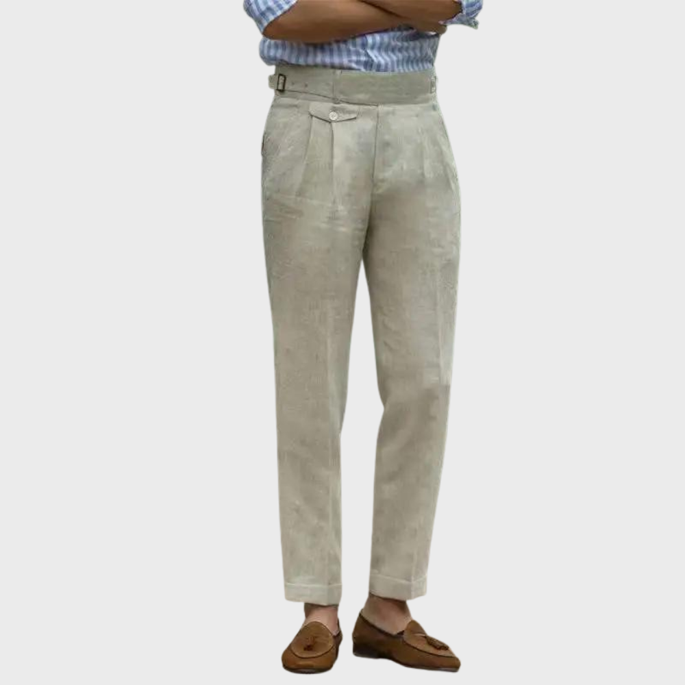 Men's Tailored High-Waisted Linen Trousers