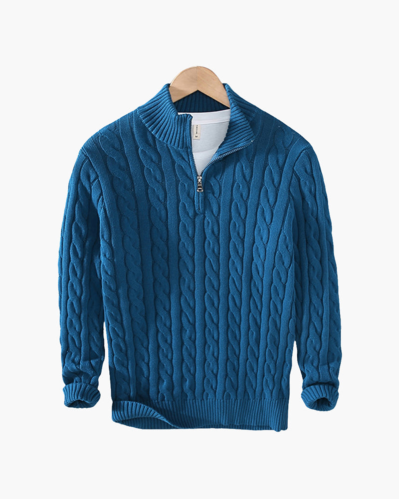 Men's Cotton Cable Knit Half-Zip Pullover