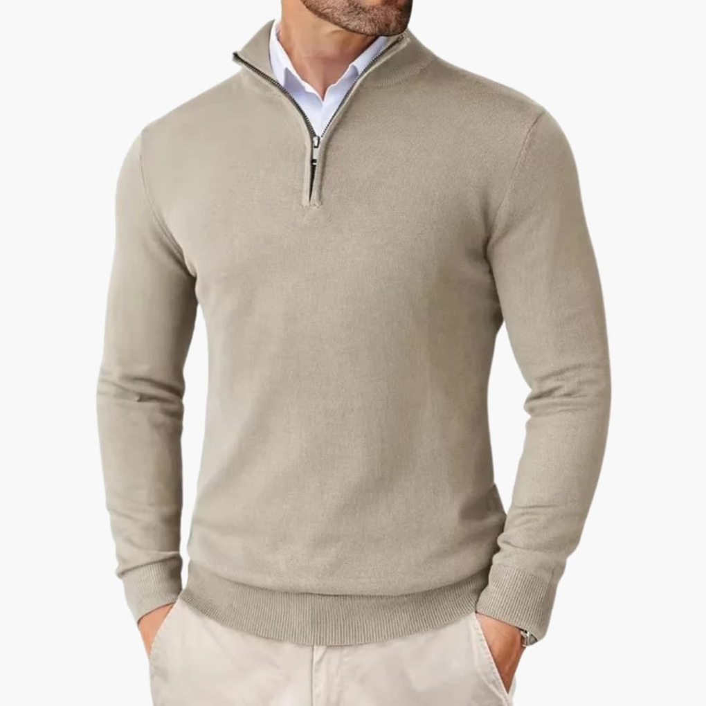Men's Ribbed Hem Quarter-Zip Knit Pullover