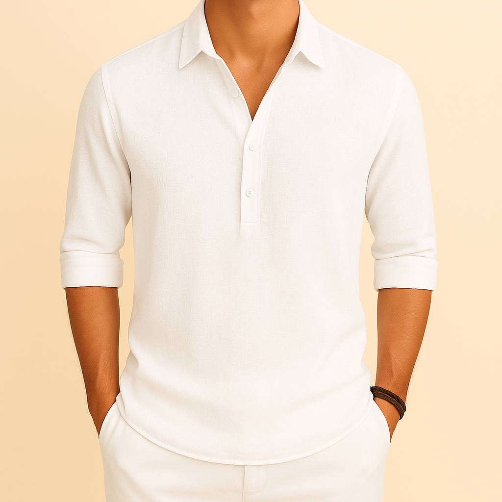 Men's Relaxed Button Neck Long Sleeve Polo