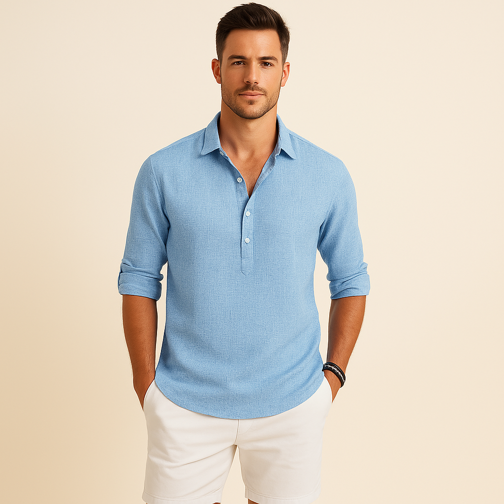 Men's Relaxed Button Neck Long Sleeve Polo