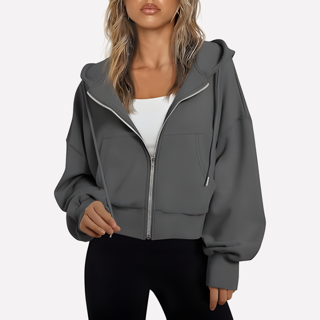 Women's Relaxed Cropped Zip-Through Hooded Top