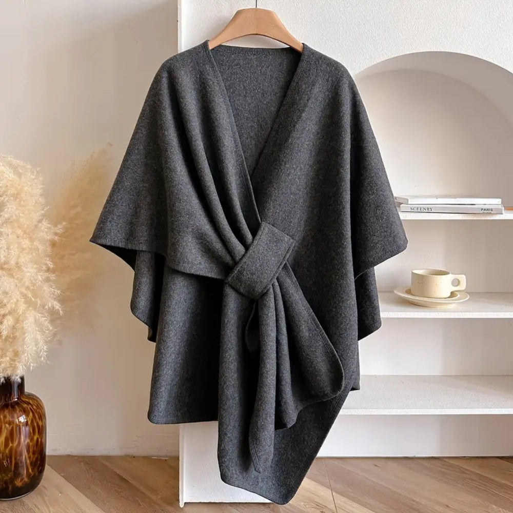 Women's Windproof Poncho Topcoat with Belt