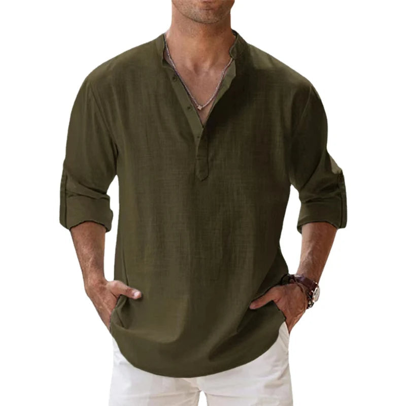 Men's Relaxed Fit Summer Linen Henley