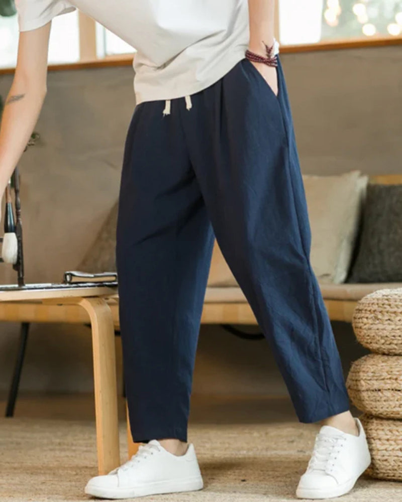 Men's Tapered Cotton Drawstring Trousers