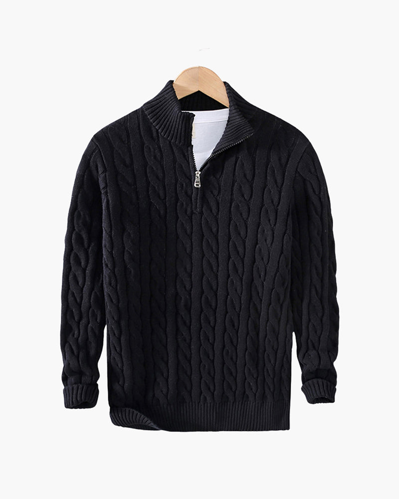 Men's Cotton Cable Knit Half-Zip Pullover