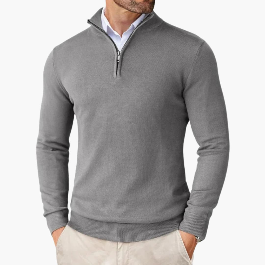 Men's Ribbed Hem Quarter-Zip Knit Pullover