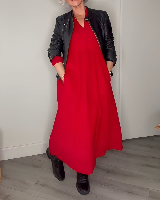 Women's Relaxed Long-Sleeve Cocktail Maxi Dress