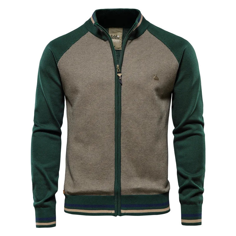 Men's Pure Cotton Stand Collar Zip-Through Cardigan