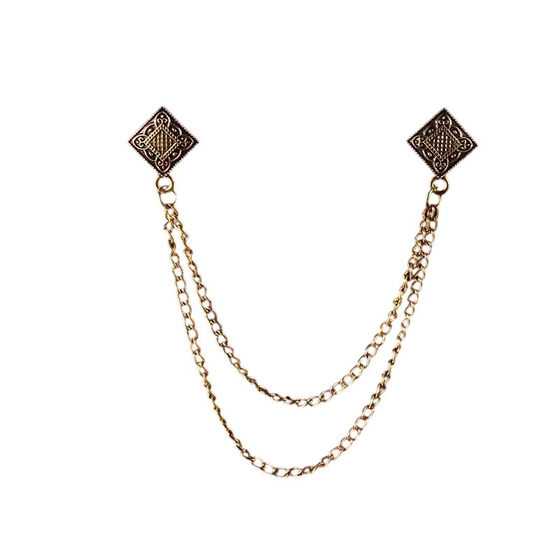 Men's Vintage-Inspired Double Chain Jacket Brooch