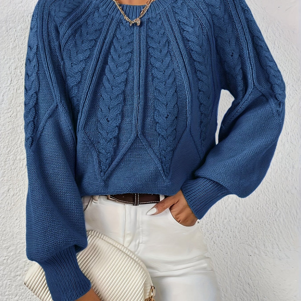 Women's Cable Knit Voluminous-Sleeve Pullover